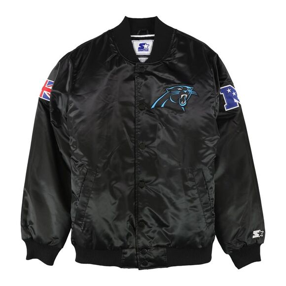 STARTER Mens Carolina Panthers Varsity Jacket, Black, NWT
